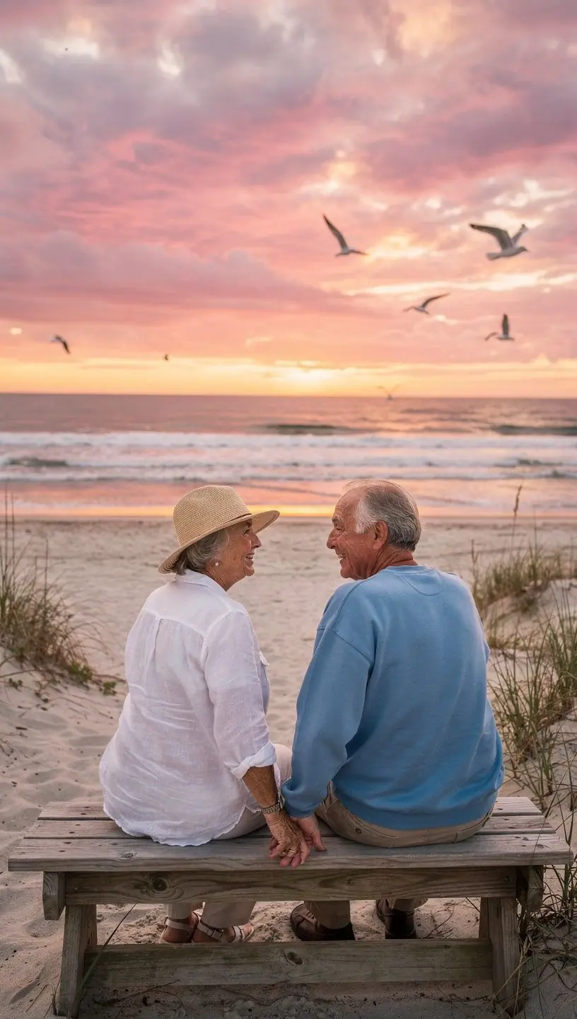 Панорама солнечного пляжа, идеально подходящего для отдыха пожилых туристов.