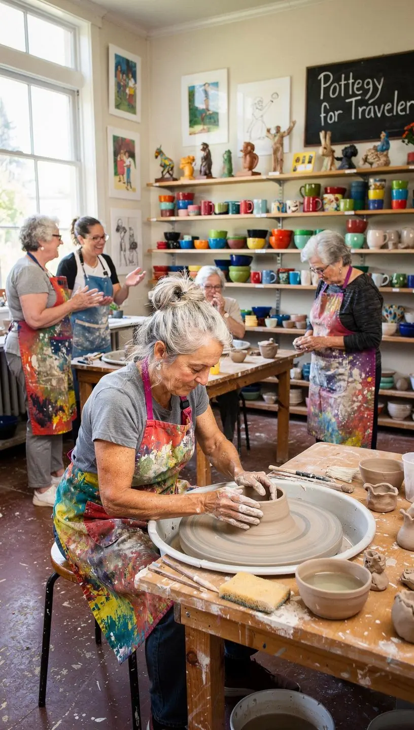 Пожилая женщина фотографирует закат на пляже, наслаждаясь спокойным моментом.