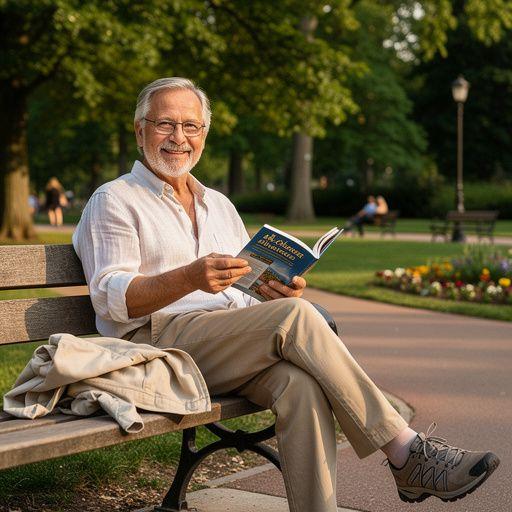 Комфортный автобус, подготовленный для путешествий пожилых людей, стоит на фоне живописного пейзажа.